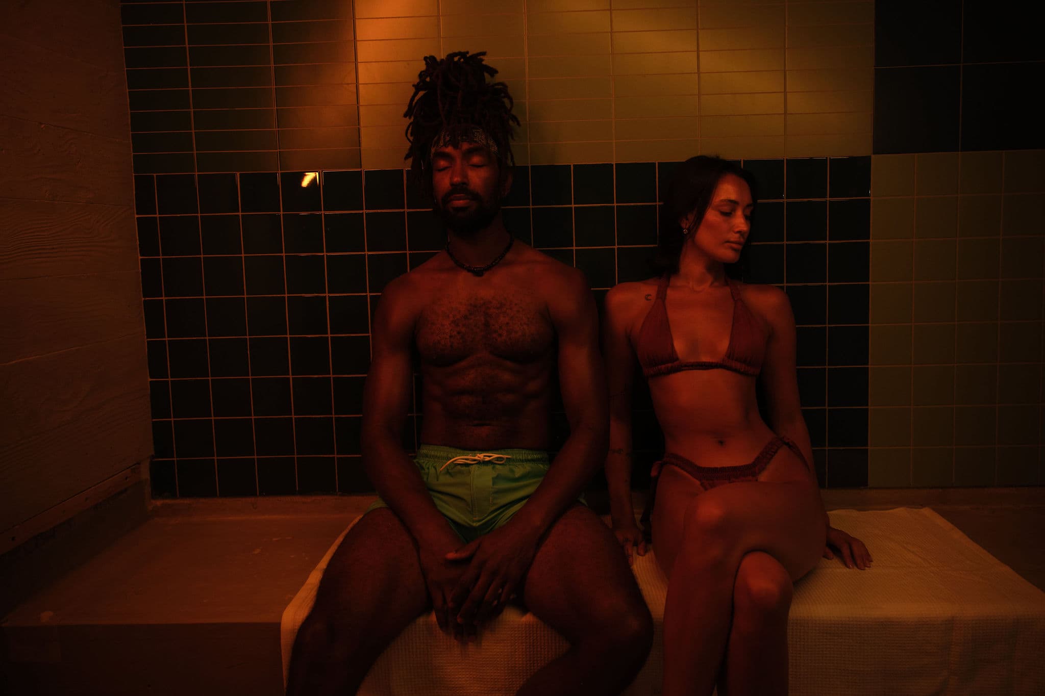 Members sitting together in the baths